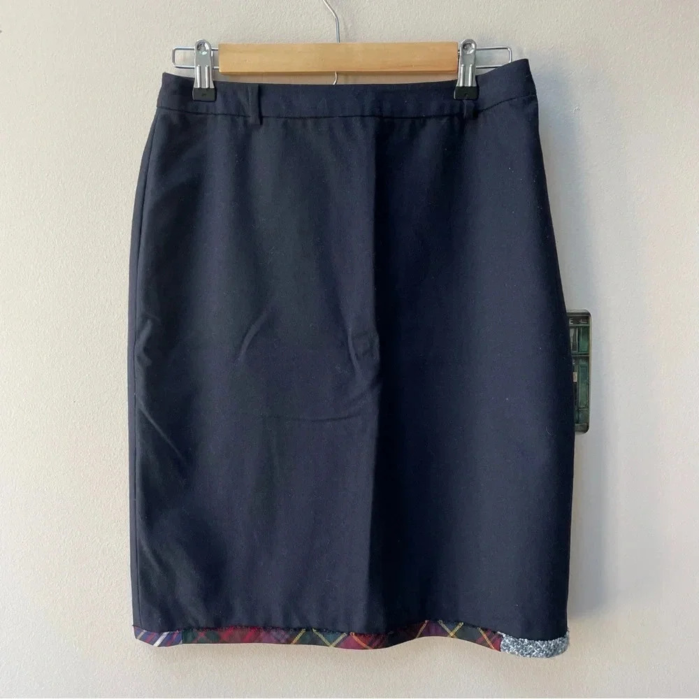 VTG Patrizia Pepe Black Wool Pencil Skirt Mixed Media Trim Made in Italy Size 8